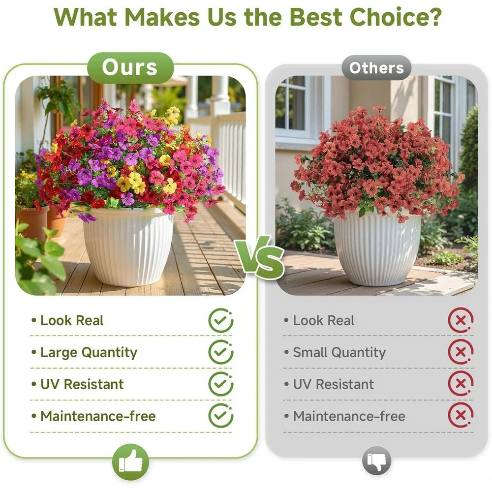 24 Packs Artificial Flowers Outdoor UV Resistant Faux Plastic Plants-Mix 4 Color